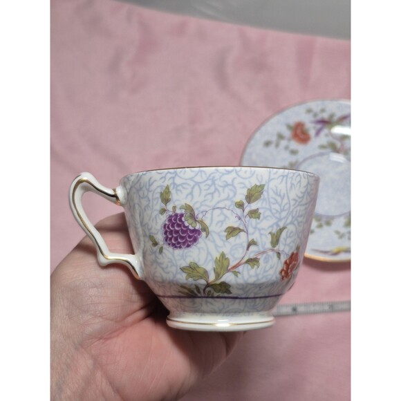 Crown Staffordshire Footed Cup & Saucer F8393 Bird of Paradise Blue /Gold 1940 G - Picture 5 of 8